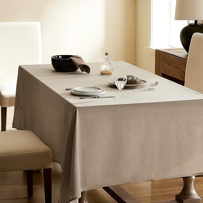 Khaki Textured Linen Rectangle Table Cloth Burlap Tan Fabric Tablecloth Rectangular Dining Table Cover Kitchen Decorations Boho Farmhouse Linen Tablecloths for Rectangle Tables 60x132 Inch