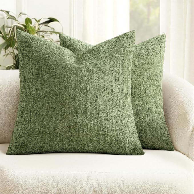 MIULEE Decorative Throw Pillow Covers 24x24 Pack of 2 Sage Green Spring Couch Pillow Covers Soft Cozy Textured Chenille Pillowcases for Home Decor Sofa Living Room Cushion Bedroom