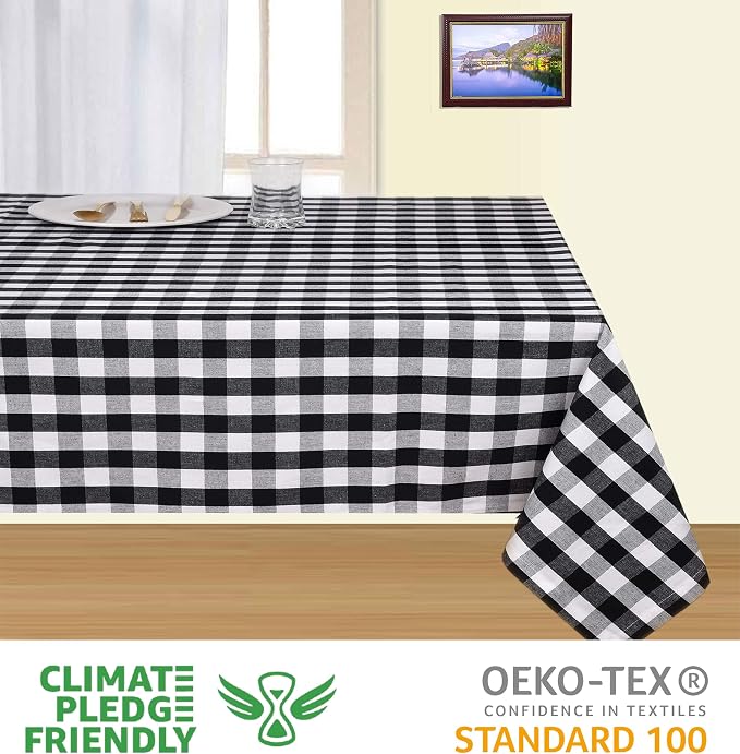 Urban Villa Tablecloth Buffalo Check Table Cloth Tabletop Cover Kitchen Dining Tablecloth 100% Cotton Great Parties Wedding Holiday Dinner Black/White Rectangle 60X84 Inches 6-8 Seats Table Cloth