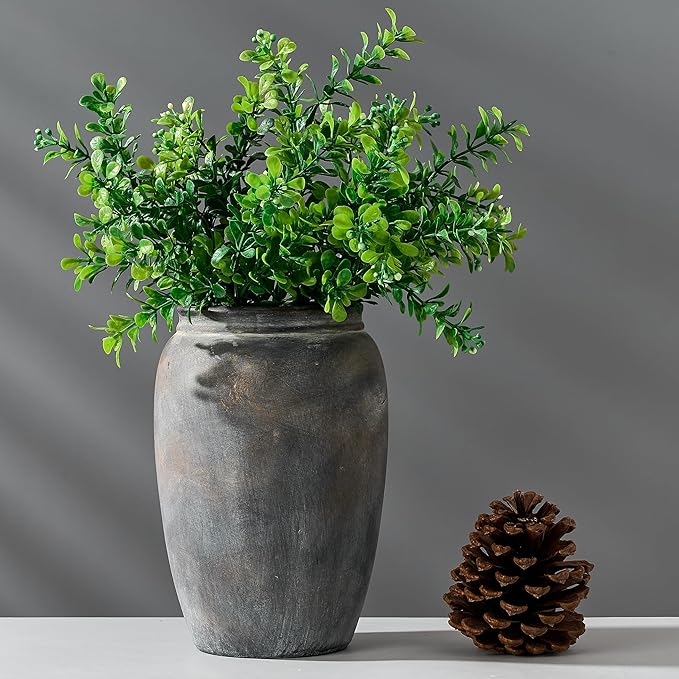PORCER 8.2 Inch Ceramic Terracotta Rustic Vase Home Decor Farmhouse Decorative Vase for Living Room Entryway Floor Holiday Wedding-Black Bronze
