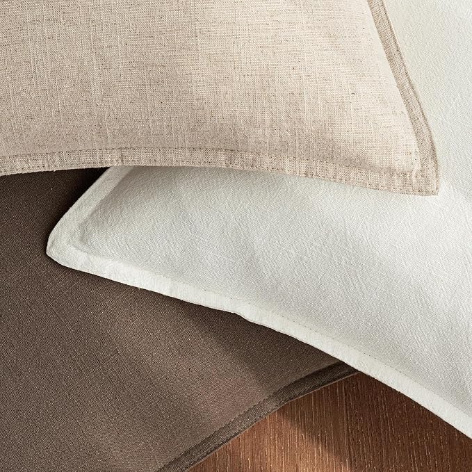 28x28 Inch Euro Sham Set of 2 Decorative Linen Solid Throw Pillow Covers Boho Accent Farmhouse Pillowcases Modern Netural Home Decor for King Bed Couch Sofa Living Room,Cream White