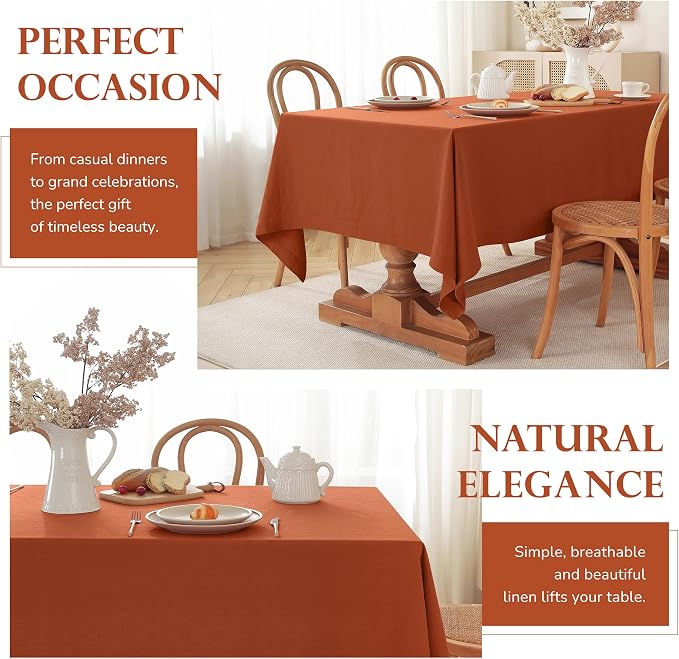 100% Pure Linen Tablecloths 90x132Inches,Rectangle Table Cloth for Dining,Picnic,Weddings and Restaurants,Durable Stonewashed Tablecloths (Re-Caramel, Rectangle - 90 x 132 Inch)