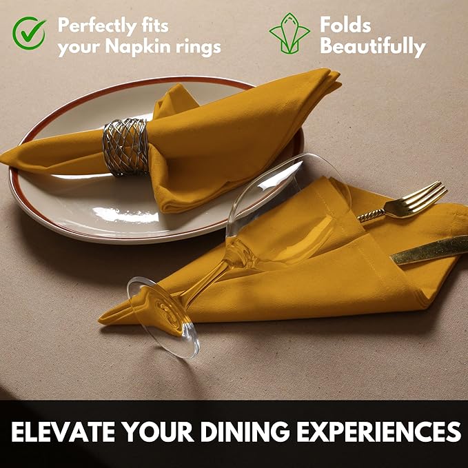 Cloth Napkins 100% Cotton 17x 17 Inches Table Napkin for Dining, Lunch, Holiday Parties & Cocktail, Decorative Washable Napkins - Mustard Yellow (Set of 4)