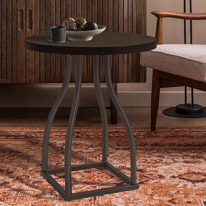 Round Side Table with Metal Pedestal Base (Umber Brown)