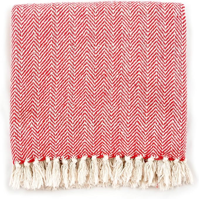 DII Chevron Throw Collection Handloomed Cotton, 50x60, Tango Red
