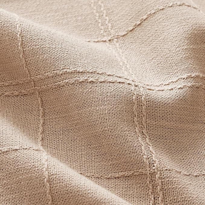 ZeeMart Linen Checked Table Cloth 60x104 Inches (Fit 6ft–7ft, Narrow Fit 8ft Rectangle Table), Farmhouse Style Plaid Embroidered Water Resistant Table Cover, Taupe