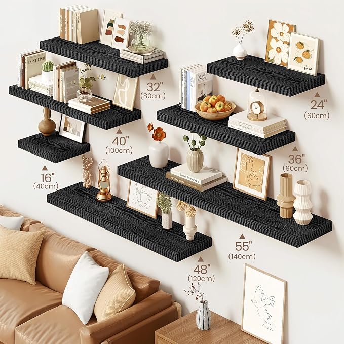 Vivelove 32 Inch Floating Shelves, Deep Wall Shelves with Invisible Brackets, Display Shlf for Bathroom Living Room Kitchen Bedroom Office Farmhouse Home Decor, 32" X 9.3" X 1.5" - Set of 2, Black