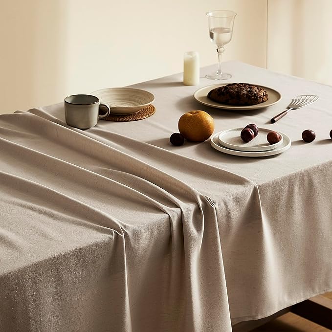 Khaki Textured Linen Rectangle Table Cloth Burlap Tan Fabric Tablecloth Rectangular Dining Table Cover Kitchen Decorations Boho Farmhouse Linen Tablecloths for Rectangle Tables 60x90 Inch