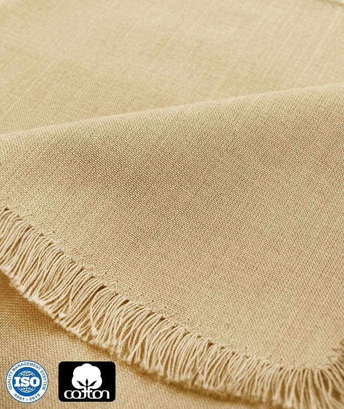 COTTON CRAFT Cloth Napkins with Fringe Border - Set of 12 Soft Pure Cotton Napkins - Reusable Lunch Brunch Dinner Spring Summer Everyday Dining Table Linen - 18 x 18 inches - Beige