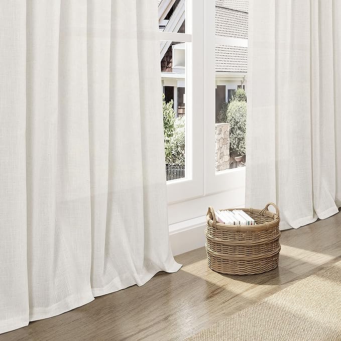 Nanspring Extra Wide Linen Curtains for Living Room 108 Inch Length for Room Divider Natural Cream Rustic Farmhouse Drape Rod Pocket Back Tab Light Filtering Bedroom Window Curtain for Sliding Door