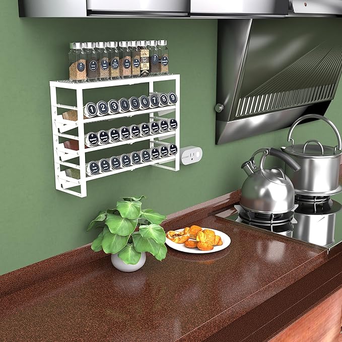 Jojocross Expandable, Stackable, Adjustable Spice Rack kitchen Organizer,Metal Pantry Storage Shelves - Multi-Tier Shelf for Cabinet, Countertop, Pantries, Cupboard or Wall Mount,White