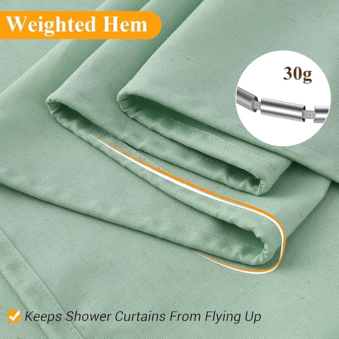 Naturoom Aqua Green Linen Shower Curtain, Country Boho Farmhouse Bath Decor Shower Curtains Neutral Cloth Weighted Textured Fabric Bath Curtain Liner with Hooks, 72x78