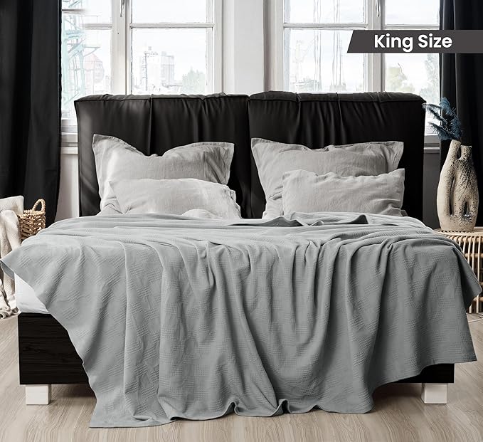 Utopia Bedding 100% Cotton Thermal Blanket Cool Grey Twin Size Soft, Lightweight, Breathable, Cozy Spring and Summer Blanket for Couch and Sofa, Home Room Decor Gifts for Women and Men (90x72 Inches)