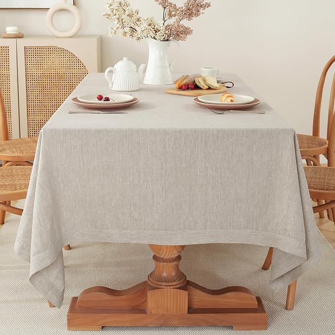 100% Pure Linen Tablecloths 60x90Inches,Rectangle Table Cloth for Dining,Picnic,Weddings and Restaurants,Durable Stonewashed Tablecloths (Re-Natural Linen, Rectangle - 60 x 90 Inch)