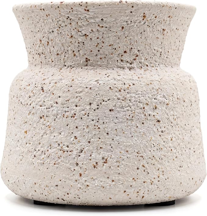 Rustic Farmhouse Ceramic Vase Home Decor, Handmade Vintage Stoneware Clay Pottery Terracotta Textured for Modern Farmhouse, Living Room, Office Desk Table Shelf (White Ore Point)