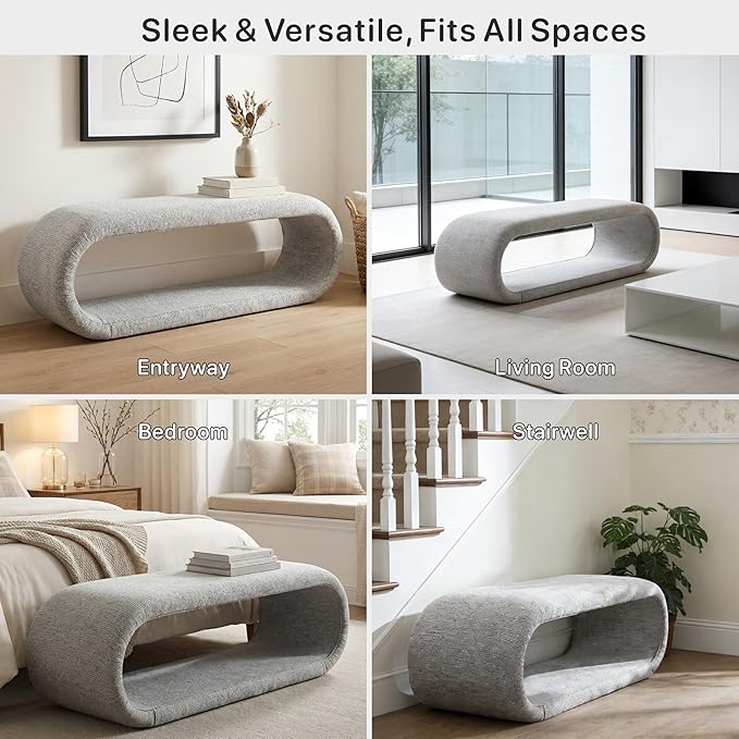 Chifee & Vingol 52" W Modern Living Room Bench Upholstered Entryway Bench Bedroom Benches End of Bed Benches for Entryway, Dining Room and Living Room,Light Gray