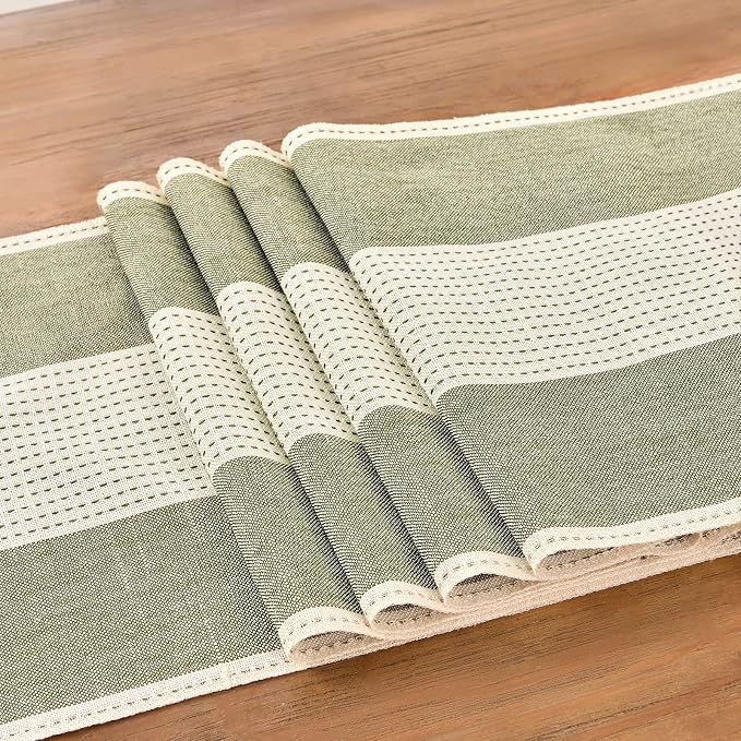 Wracra Linen Table Runner, Farmhouse Macrame Table Runners 36 Inches Long for Dining Table Decor, Wedding, Party and Dresser Decor (Sage Green,36")