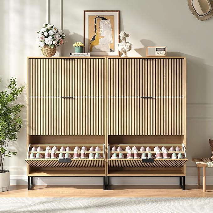 Shoe Storage Cabinet for Entryway with 3 Flip Drawers,Narrow Shoe Rack Cabinet,Hidden Slim Shoe Storage Freestanding Shoe Organizer Cabinet for Entryway, Hallway