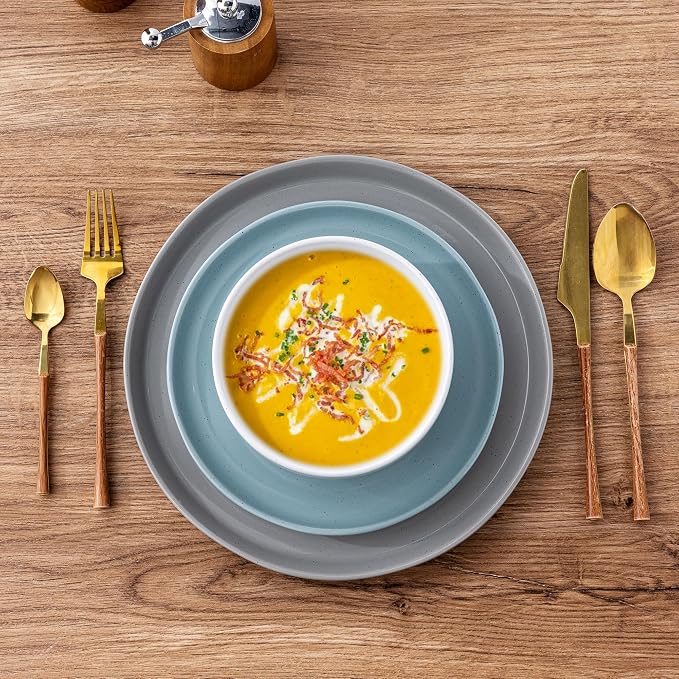GBHOME Dinnerware Set for 4, GBHOME 12 Pieces Speckled Glaze Plates and Bowls Sets, Handmade Scratch Resistant Stoneware Dishes Set (Service for 4)