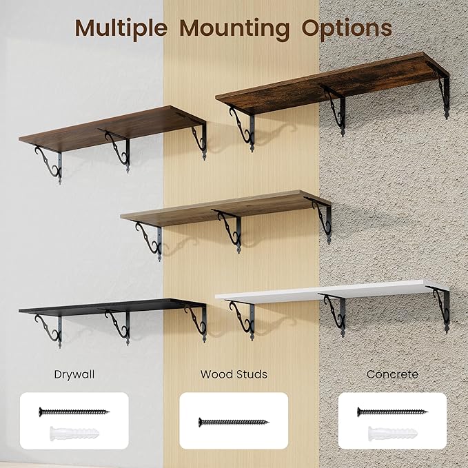 RICHFOCUS 12 Inch Deep Floating Shelves for Wall, 39" W x 12" D Wood Wall Shelves Set of 2, Wide Floating Shelves for Living Room, Bedroom, Kitchen, Bathroom and Decor Storage, Grey