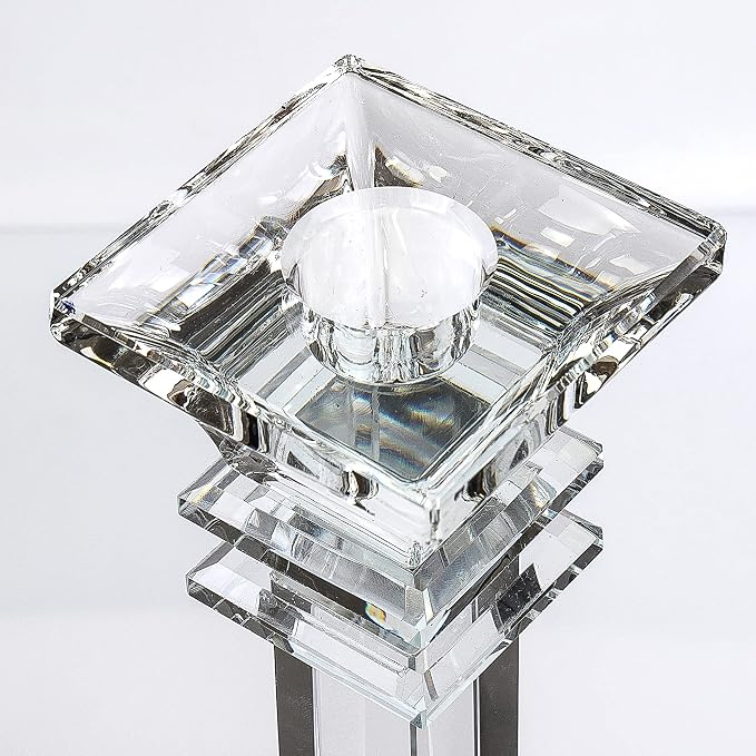 Crystal Candle Holders Set of 2-8" Tall Crystal Candlestick Holders - Ultra Elegant & Modern Centerpiece Home Décor