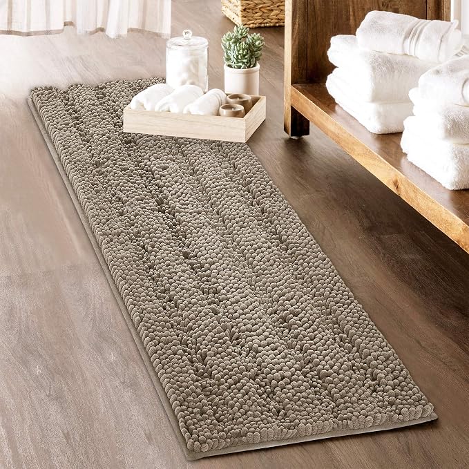 KGORGE Large Bathroom Rugs - Soft Bath Mat Water Absorbent Non-Slip Quick Drying Thick Shaggy Bathtub Floor Carpet Decor Toilet Kitchen Entryway, 70" x 24", Taupe, 1 Pc