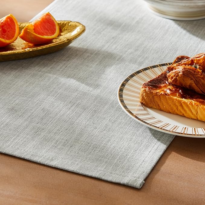 ZeeMart Rustic Cotton Linen Table Runner, 13x72 Inches Light Grey, Farmhouse Style Grey Table Runners 72 Inches Long, Washable Kitchen Dining Table Decoration for Home Party Decor