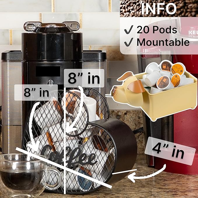 Made Easy Kit Coffee Pod Basket Organizer Practical Decoration - Compatible with Keurig K-Cup Pods & Capsules - Home Cafe Bar Decor Useful Kitchen Countertop Freestanding (Heart)
