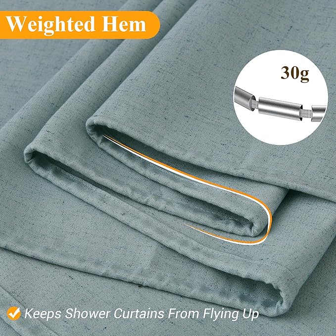 Naturoom Light Blue Linen Shower Curtain, Country Boho Farmhouse Bath Decor Shower Curtains Neutral Cloth Weighted Textured Fabric Bath Curtain Liner with Hooks, 72x84