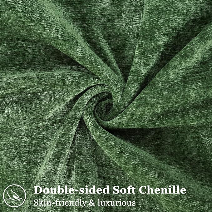 decorUhome Summer Couch Euro Sham Throw Pillow Covers 22x22 Set of 2, Decorative Soft Velvet Modern Cozy Chenille Pillow Cases with Elegant Design for Sofa Bed Living Room Home Decor, Moss Green