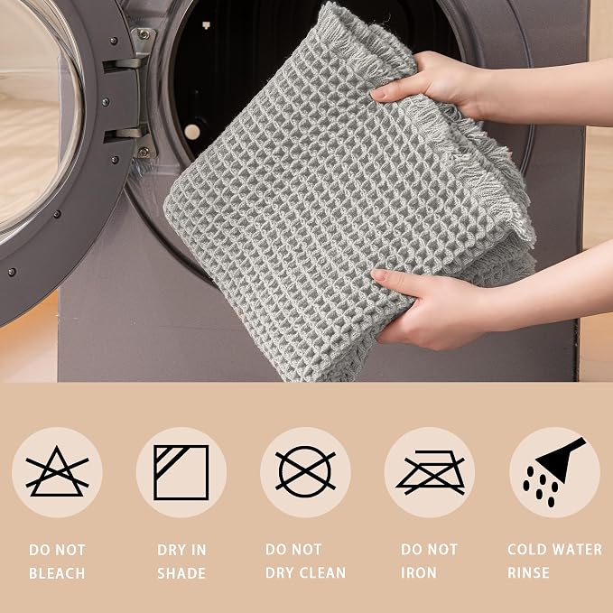 Waffle Runner Rug Non Slip, Boho Bath Mat, Super Absorbent Quick Dry Long Bath Runner Bathroom, Soft Farmhouse Bath Rug with Tassels, Washable Shower Mats for Floor 24"x72", Square Light Grey