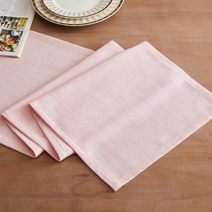 ZeeMart Rustic Cotton Linen Table Runner, 13x108 Inches Pink, Farmhouse Style Pink Table Runners 108 Inches Long, Washable Kitchen Dining Table Decoration for Home Party Decor