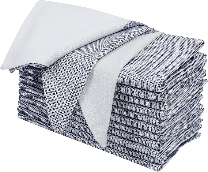Palisa 100% Cotton Cloth Dinner Napkins [Pack of 12, Blue] Striped Pattern Reusable Table Linen Napkins for Home & Kitchen | Parties & Farmhouse Dining Décor 18x18 Inch