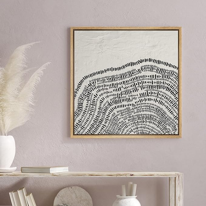 SIGNWIN Framed Canvas Print Wall Art Industrial Grunge Wood Ring Landscape Abstract Shapes Illustration Modern Art Decorative Nordic Minimal Calm/Zen for Living Room, Bedroom, Office - 16"x16" NATURAL