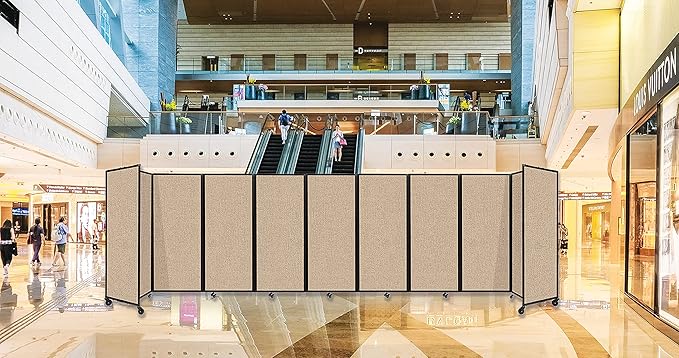 Versare Room Divider 360 Portable Wall Partition | Folding Panels | Large Freestanding Divider | Locking Wheels | Temporary Room Separator