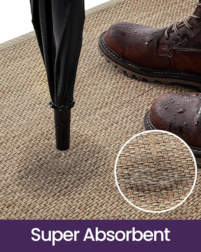 DEXI Ultra Thin Entryway Indoor Door Mat 17x30, Non Slip Rubber Backing Inside Entry Mat, Low Profile Easy Clean Dirt Trapper Doormat for Inside Entrance Patio, Beige