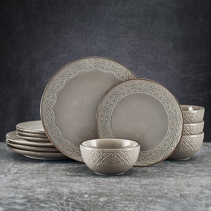 Pfaltzgraff Emma 12 Piece Dinnerware Set, Service For 4, Gray