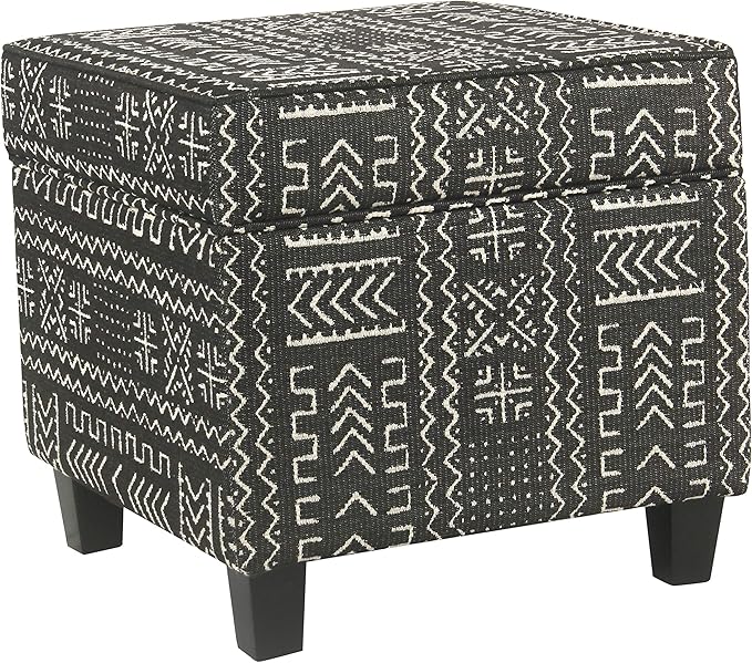 Homepop Home Decor | K7342-F2267 | Classic Square Storage Ottoman with Lift Off Lid | Ottoman with Storage for Living Room & Bedroom, Onyx
