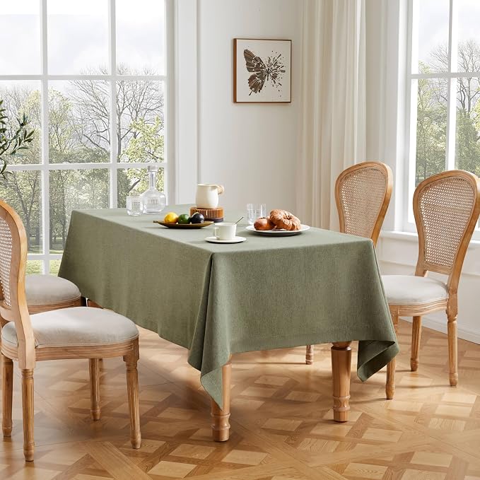 ZeeMart Basic Linen Textured Table Cloth, 60 x 104 Inch Olive, Farmhouse Style Green Rectangle Tablecloth, Wrinkle Resistant Washable Heavy Weight TableCloths