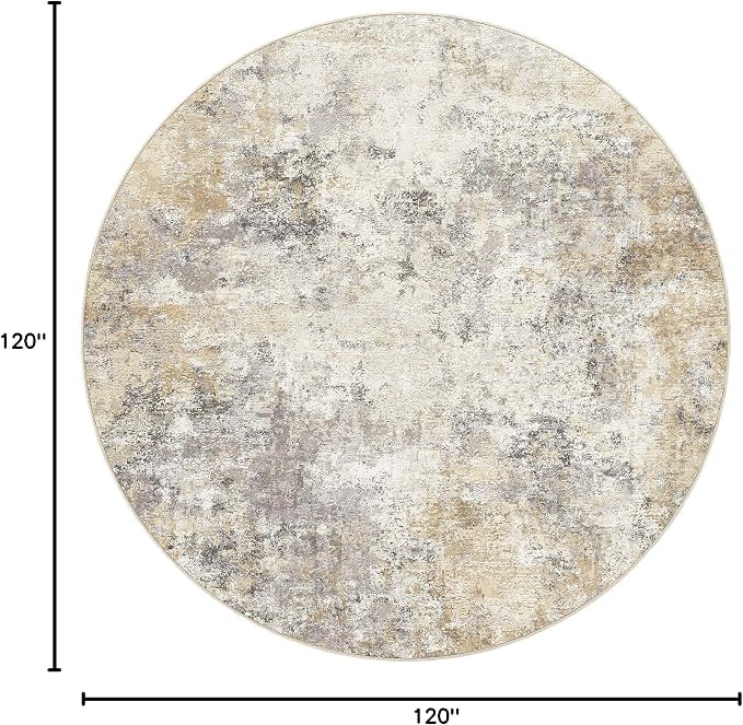 UERMEI 10ft Round Area Rug Living Room Rugs - 10x10 Washable Large Neutral Modern Abstract Soft Thin Rug Indoor Floor No Slip Rug Carpet for Bedroom Under Dining Table Home Office Decor - Golden Grey