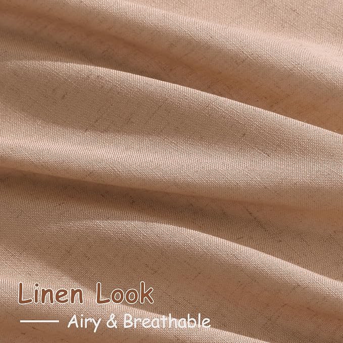Peach Linen Curtains 90 Inch Long 2 Panels for Girl Bedroom Soft Linen Textured Window Drapes Semi Sheer Light Filtering Rod Pocket Back Tab Farmhouse Curtain Soft Vibrant Living Room 52x90