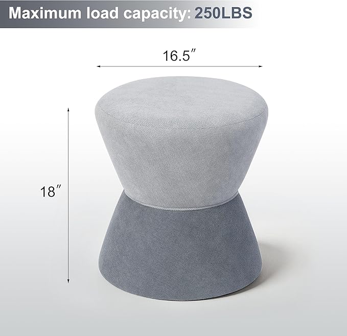 Boucle Round Ottoman Footstool, 18" H Upholstered Drum Vanity Stool for Makeup Room, Modern Sherpa Foot Rest for Living Room & Bedroom, Grey