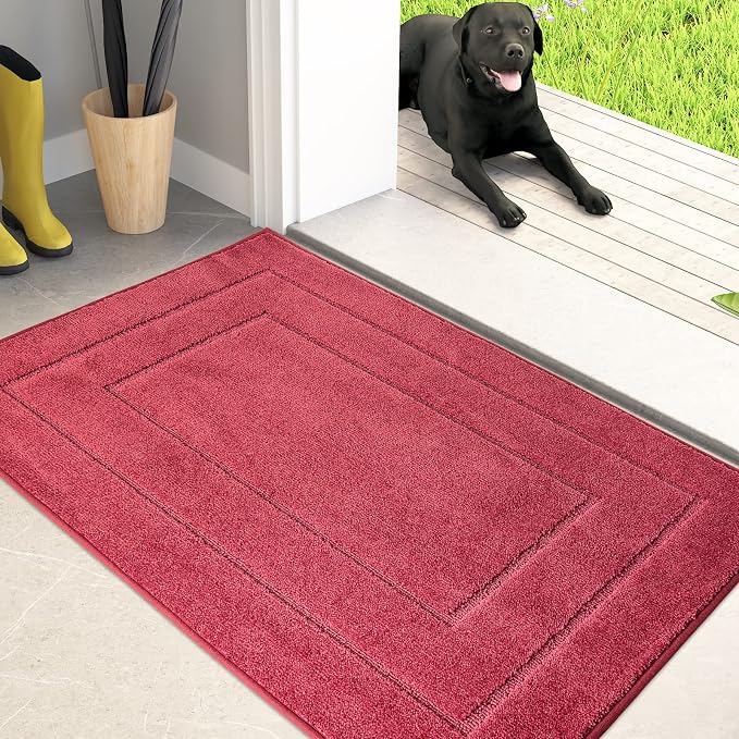 PURRUGS Dirt Trapping Door Mat 20" x 31.5", Non-Slip/Skid Machine Washable Entryway Rug, Dog Doormat, Super Absorbent Welcome Mat for Muddy Wet Shoes and Paws, Burgundy Red