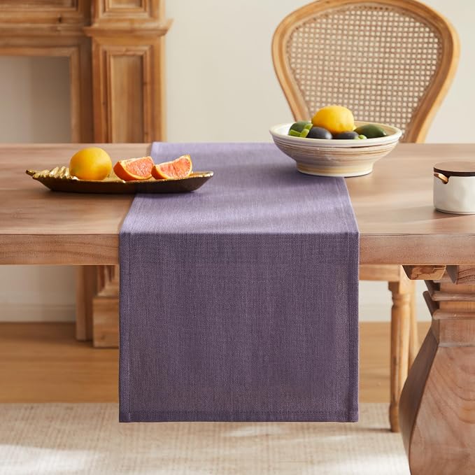 ZeeMart Rustic Cotton Linen Table Runner, 13x36 Inches Purple, Farmhouse Style Purple Table Runners 36 Inches Long, Washable Kitchen Dining Table Decoration for Home Party Decor