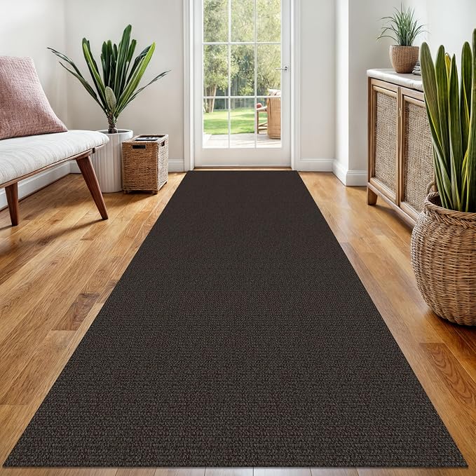 EARTHALL Washable Runner Rug 3x8 Ft Non Slip Runners for Hallways Wide Cotton Rubber Backed Kitchen Runner Braided Indoor Floor Carpet for Entryway, Hallway, Kitchen, Bedroom, Taupe/Coffee