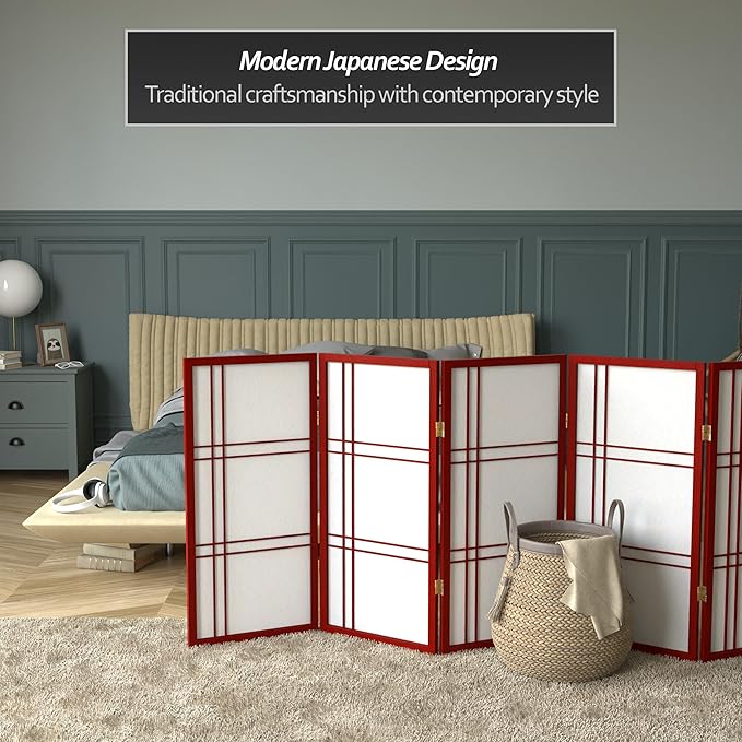 3 ft. Short Double Cross Shoji Screen - Rosewood - 5 Panels