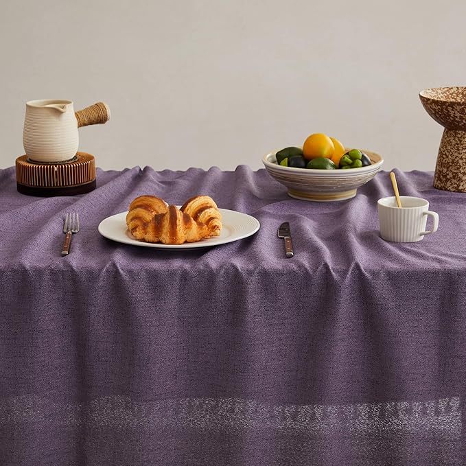 Linen Tablecloth for Rectangle Table, 60x120 Inch Purple, Farmhouse Style Purple Tablecloth, Water Resistant Burlap Tablecloths for Dining Table Farmhouse Kitchen