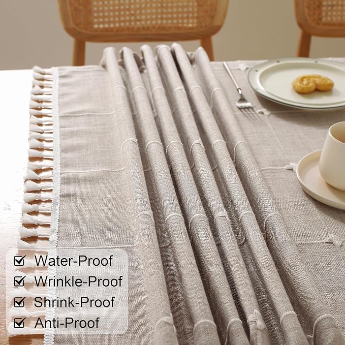 JIALE Tablecloths for Rectangle Tables,Cotton Linen Table Cloth Waterproof Tablecloth Wrinkle Free Farmhouse Dining Tables Cover,Soft Fabric Table Cloths with Tassels, Plaid, 55" X 120",10-12 Seats