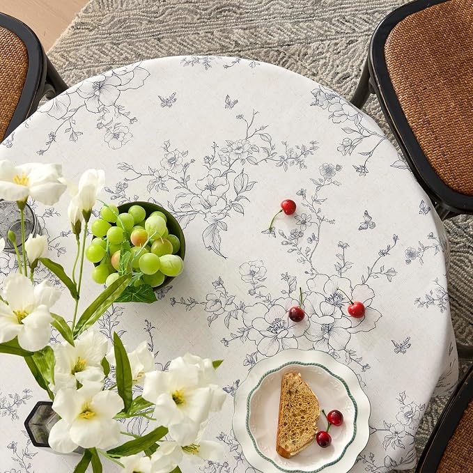Farmhouse Linen Square Tablecloth Floral Table Cloth with Gray Flowers Pattern Burlap Textured French Rustic Vintage Outdoor Table Cover for Picnic,Dining,Party,Home Decor 55x55 Inch