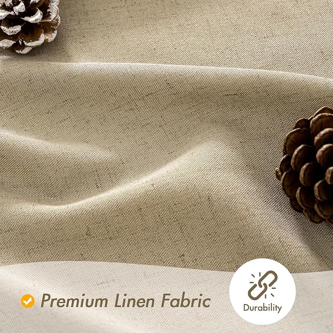 MIULEE Linen Shower Curtain with 12 Metal Hooks Washable Country Boho Farmhouse Heavy Buttonhole Fabric Shower Curtain Set Thick Cloth Neutral Waterproof Curtains for Bathroom W72*L72, Khaki